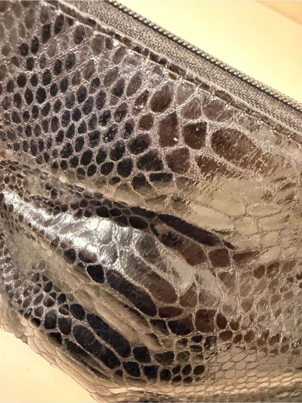 Kate Spade Black Embossed Snake-Print Cosmetic Pouch Python Skin Textured - Picture 8 of 13